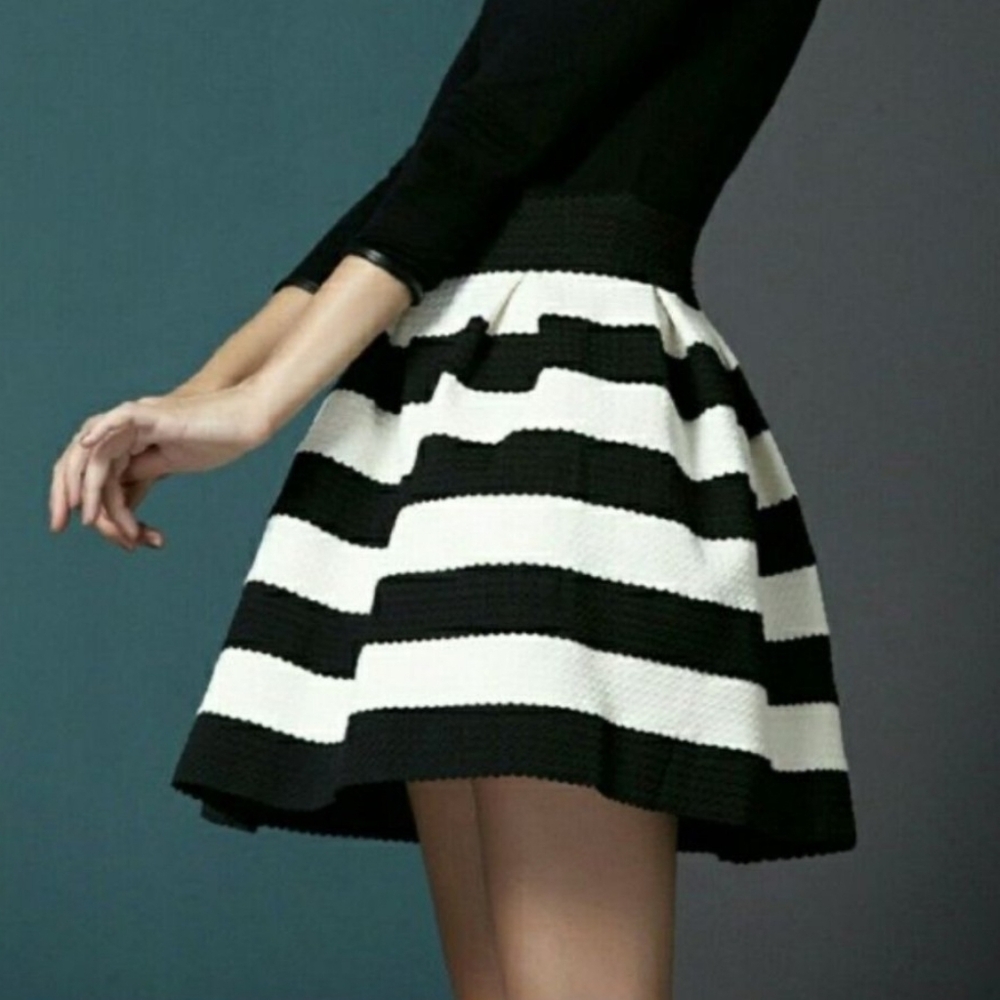 Black and White Striped Mini Skirt